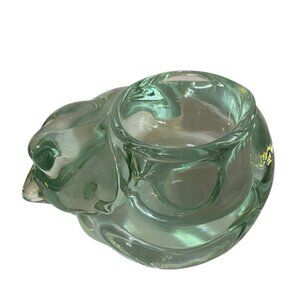 Indiana Glass Sleeping Cat Votive Tea Light Holder Vintage Light Green
